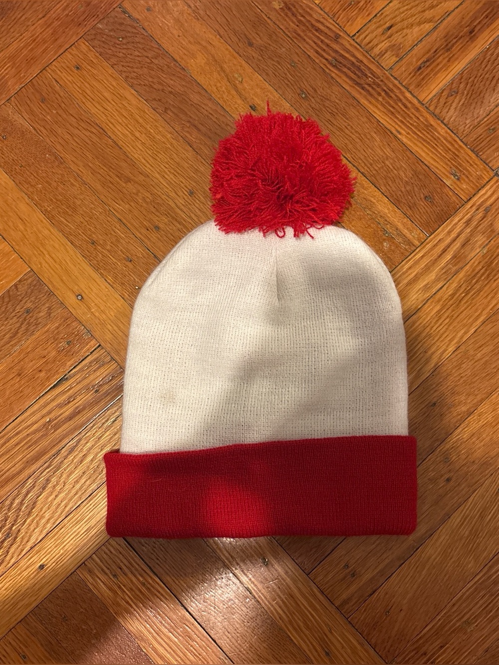 Red and white beanie